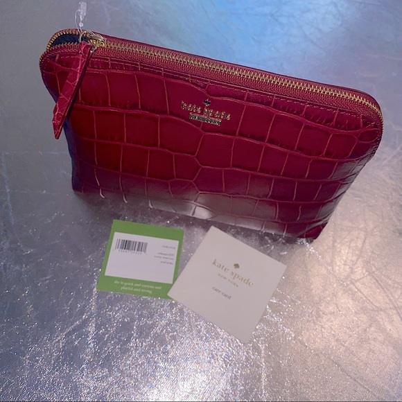 Kate Spade Murray Street Luxe Briley Pouch Red (faux croc) cosmetic bag NWT - Picture 6 of 9
